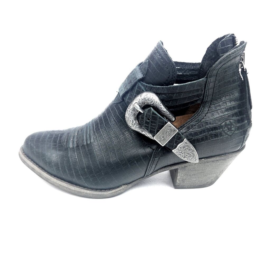 Ariat Dulce Leather Western Ankle Boot Black w/ Buckles and Cutouts Size 9.5B